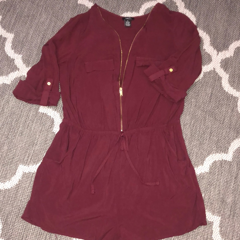 Burgundy romper with front zipper